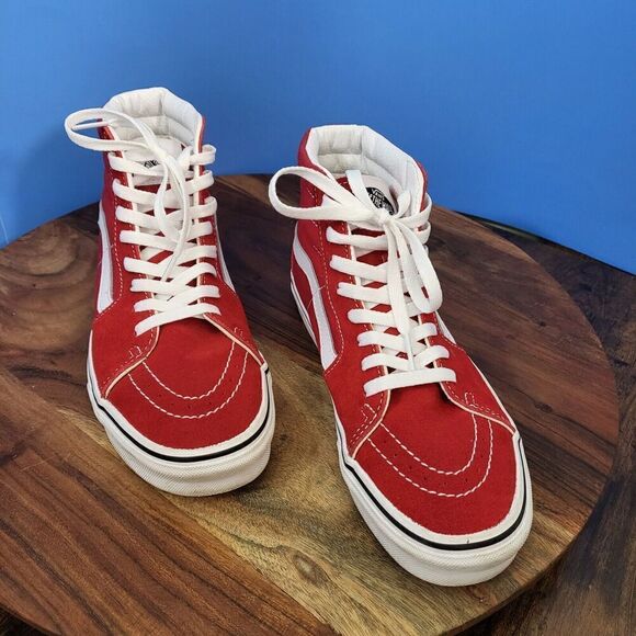 VANS Sk8-Hi Skate Shoe Size Women's 8.0, Men's 6.5 Hi-Top Suede Canvas Red EUC - Picture 8 of 12